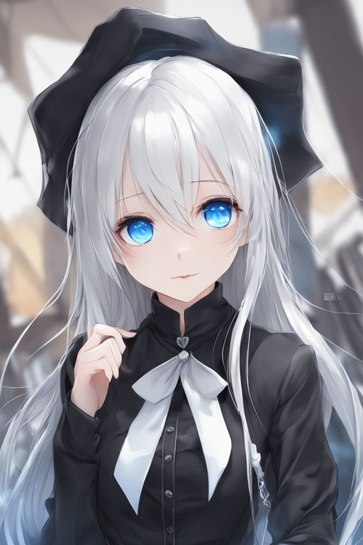 anime girl with white hair and blue eyes