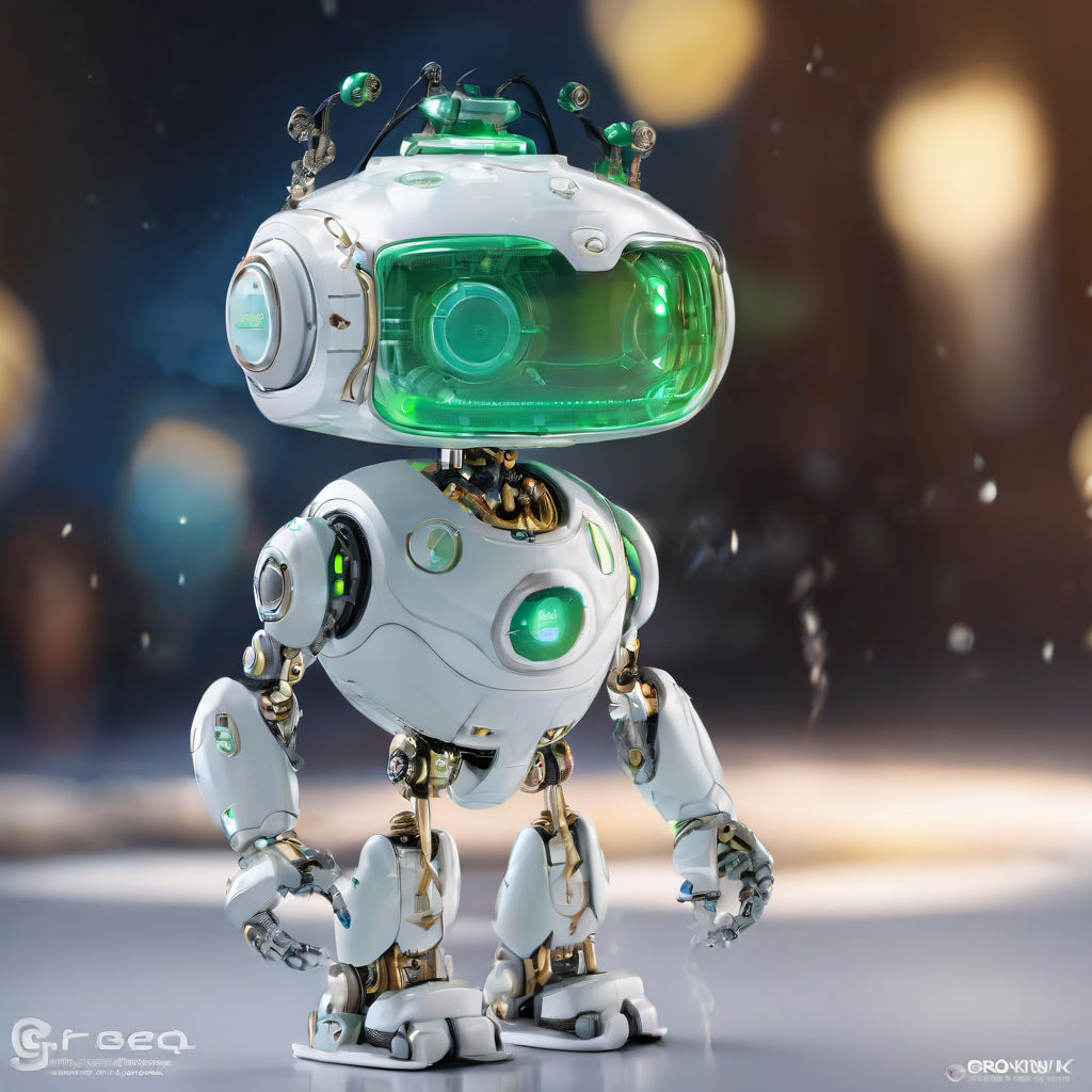A cute robot holding a GPU. Digital Art. Detailed. Beautiful. Green GPU. 3D  Render. Futuristic. Portrait. - Playground