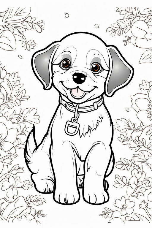 Easy Dog Drawing for Kids Coloring Page