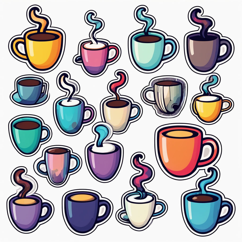 Coffee Cup Logo, Cute Coffee Cup Cartoon line art colorful Vector