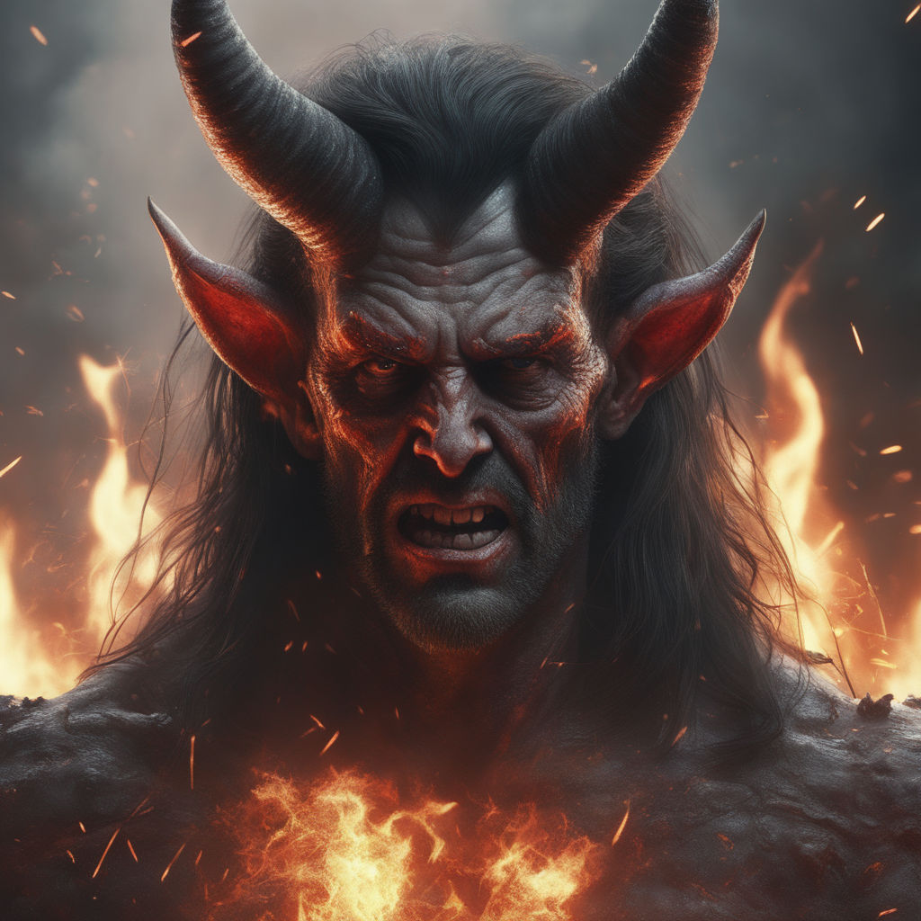 Fiery Demon. A Burning Demon With Horns And An Apple Of Discord