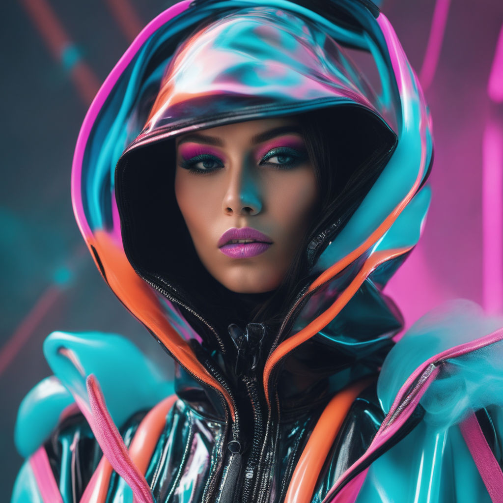 Futuristic fashion shoot with woman with space age female silver clothing,  created with Generative AI technology ilustración de Stock