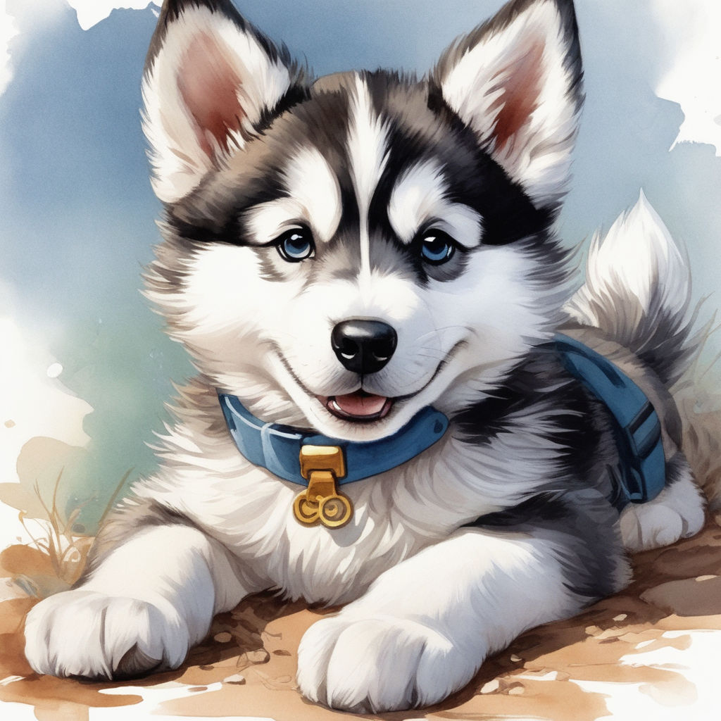 cute anthropomorphic Husky with blue eyes on Craiyon