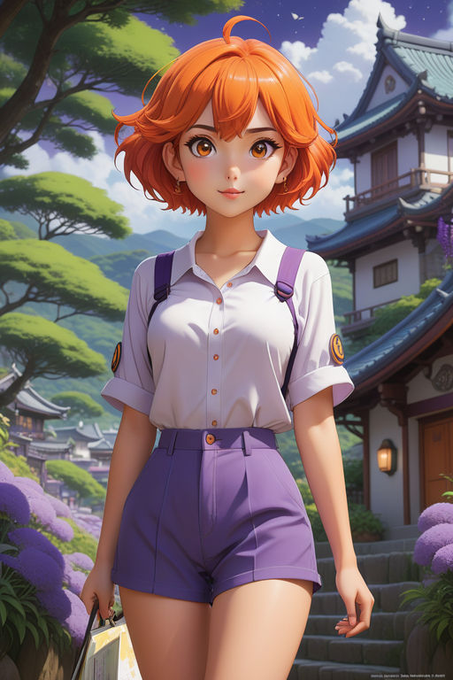 anime girl with short orange hair