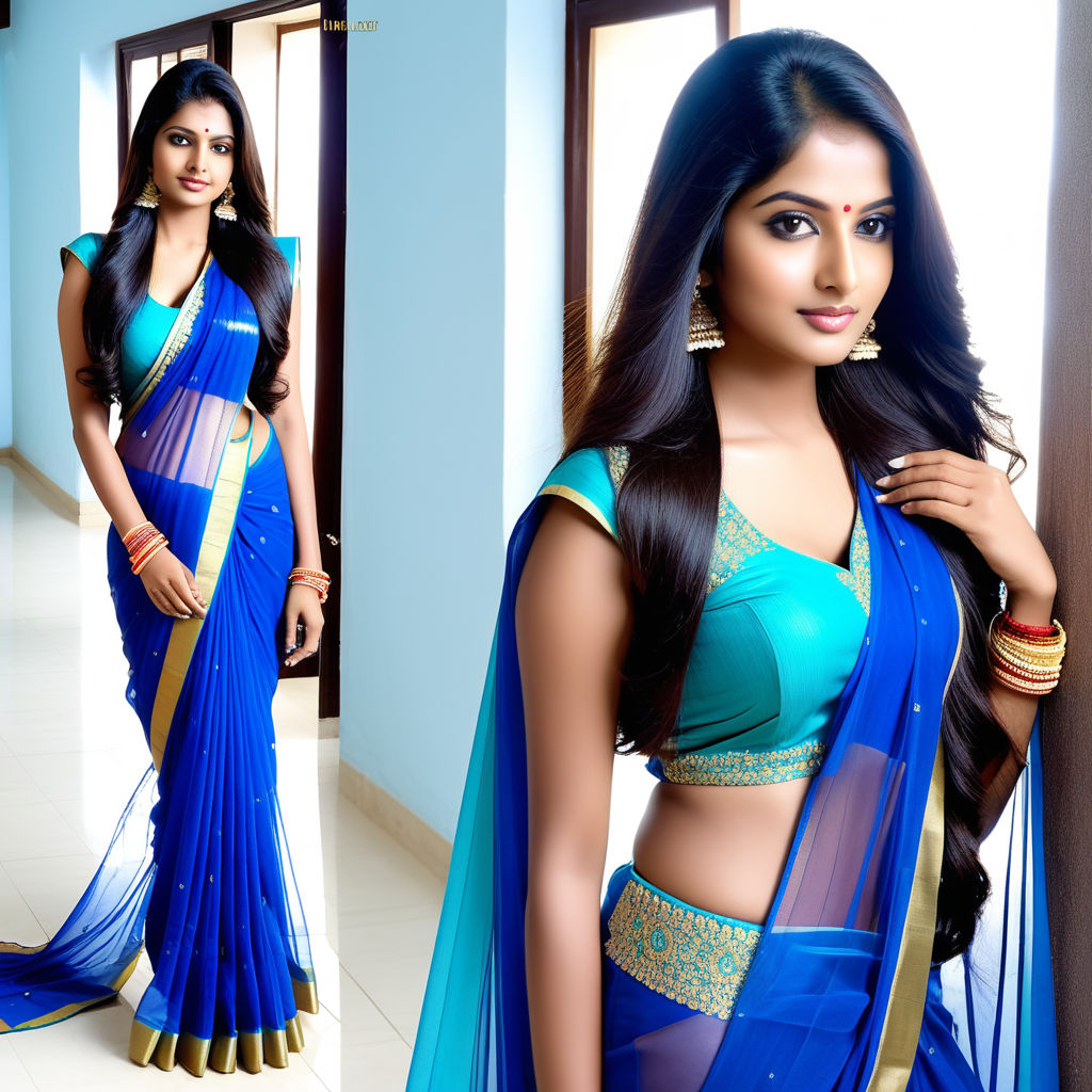 Beautiful Tall Indian Woman In A Shiny Blue Blouse Photo Background And  Picture For Free Download - Pngtree