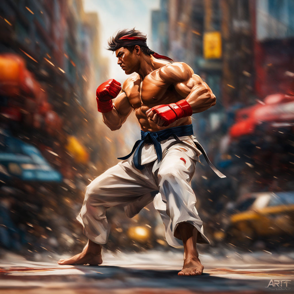 ryu from street fighter 2, vibrant lighting, elegant,, Stable Diffusion