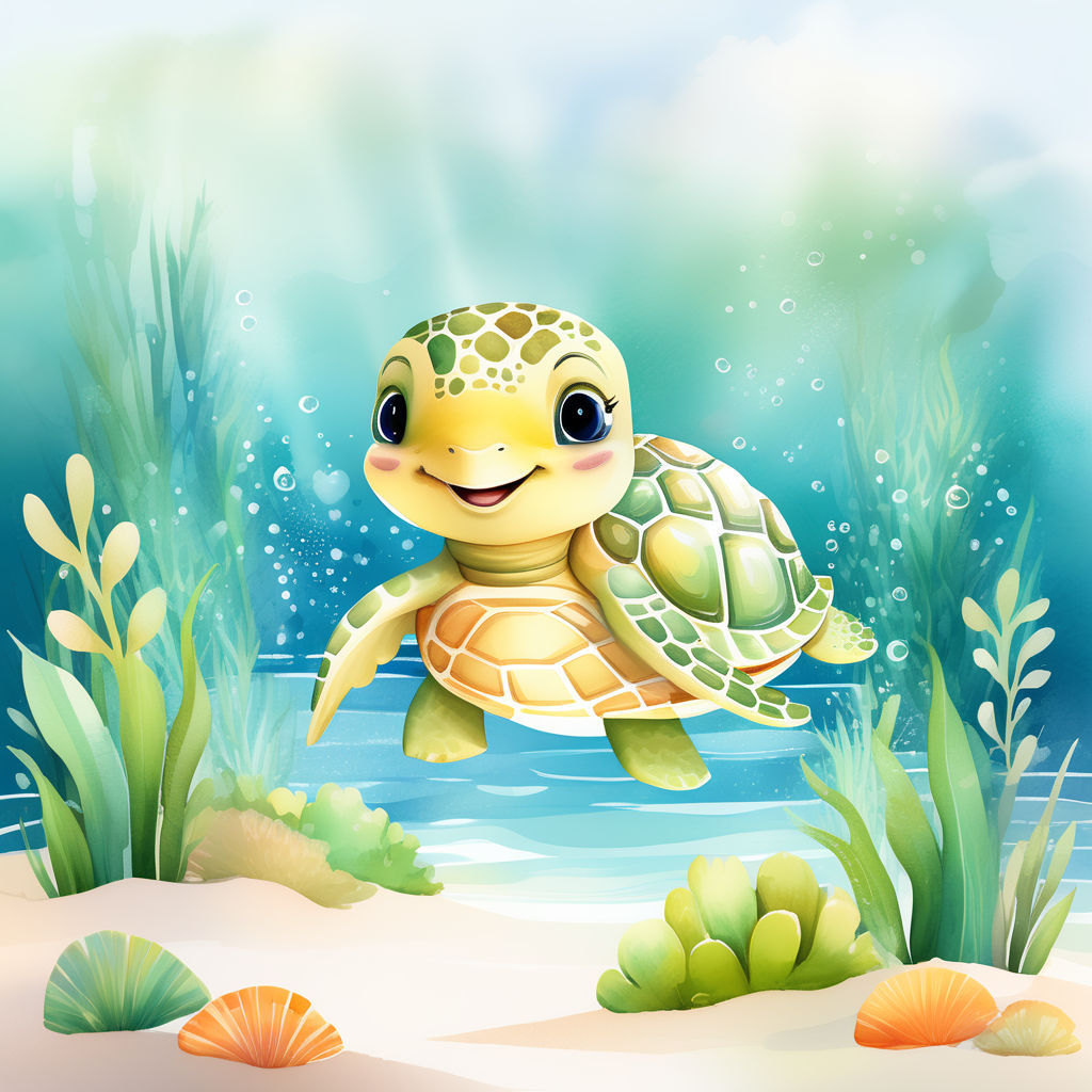 Cute baby cartoon turtle black and white on Craiyon