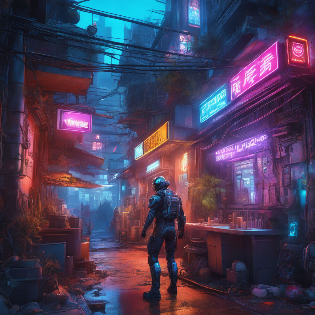 The neon-lit streets of a cyberpunk anime night city with this