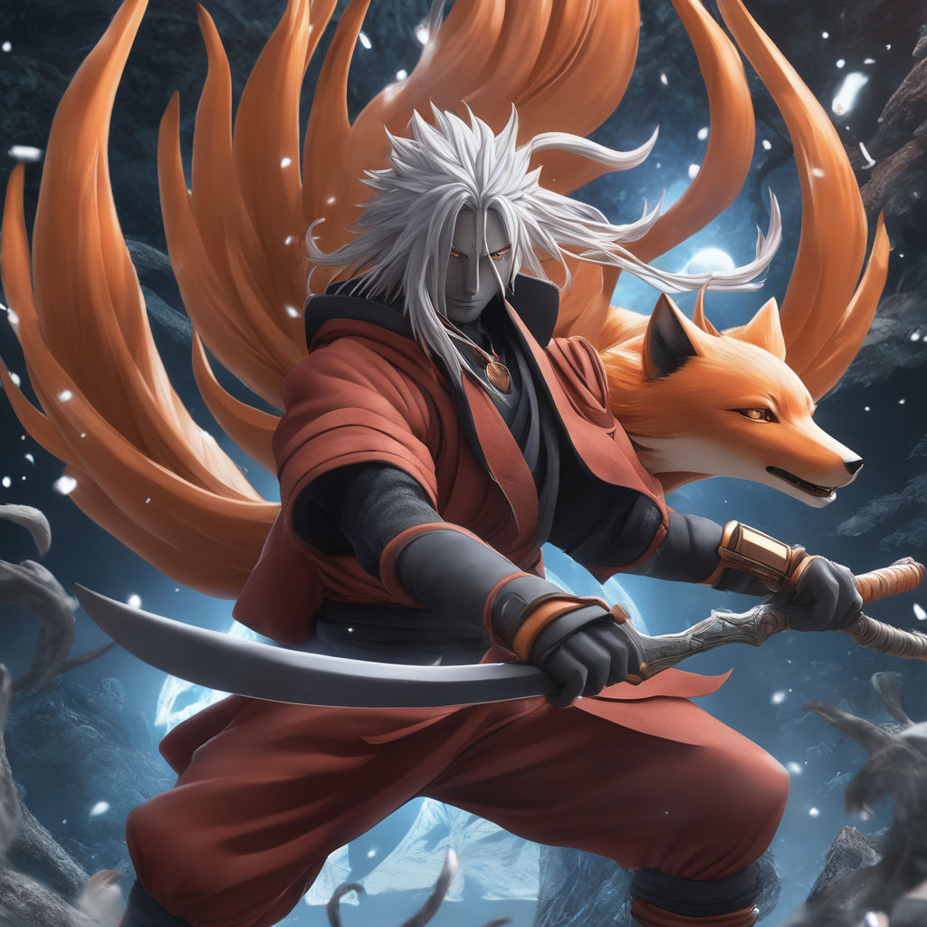 A realistic depiction of kurama, resembling a nine-tailed fox naruto on  Craiyon