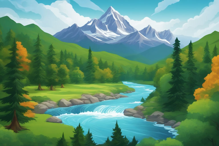 Mountain Landscape Sketch River Flow Vector Images (72)