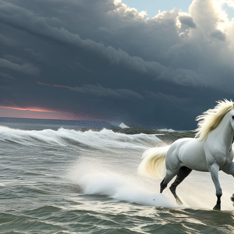 The Long Hair Beautiful White Horse - Horses - Animals Paintings