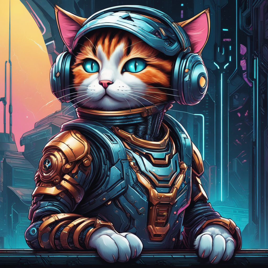Astronaut Cat Space Digital Art Print