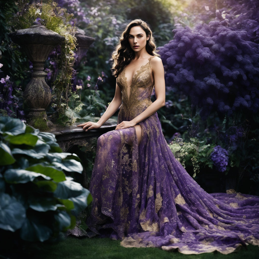 Prompt: Prompt
Gal Gadot, fairy queen, purple and gold lace dress, Mysterious, in magical garden







