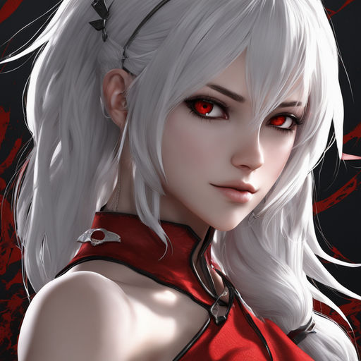 sexy anime vampire girl with white hair and red eyes