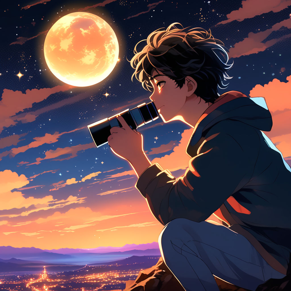 Romantic Anime Couple Stargazing: Watching the Night Sky Together, Anime  Digital Art illustration for background wallpaper. Generative AI Stock  Illustration | Adobe Stock