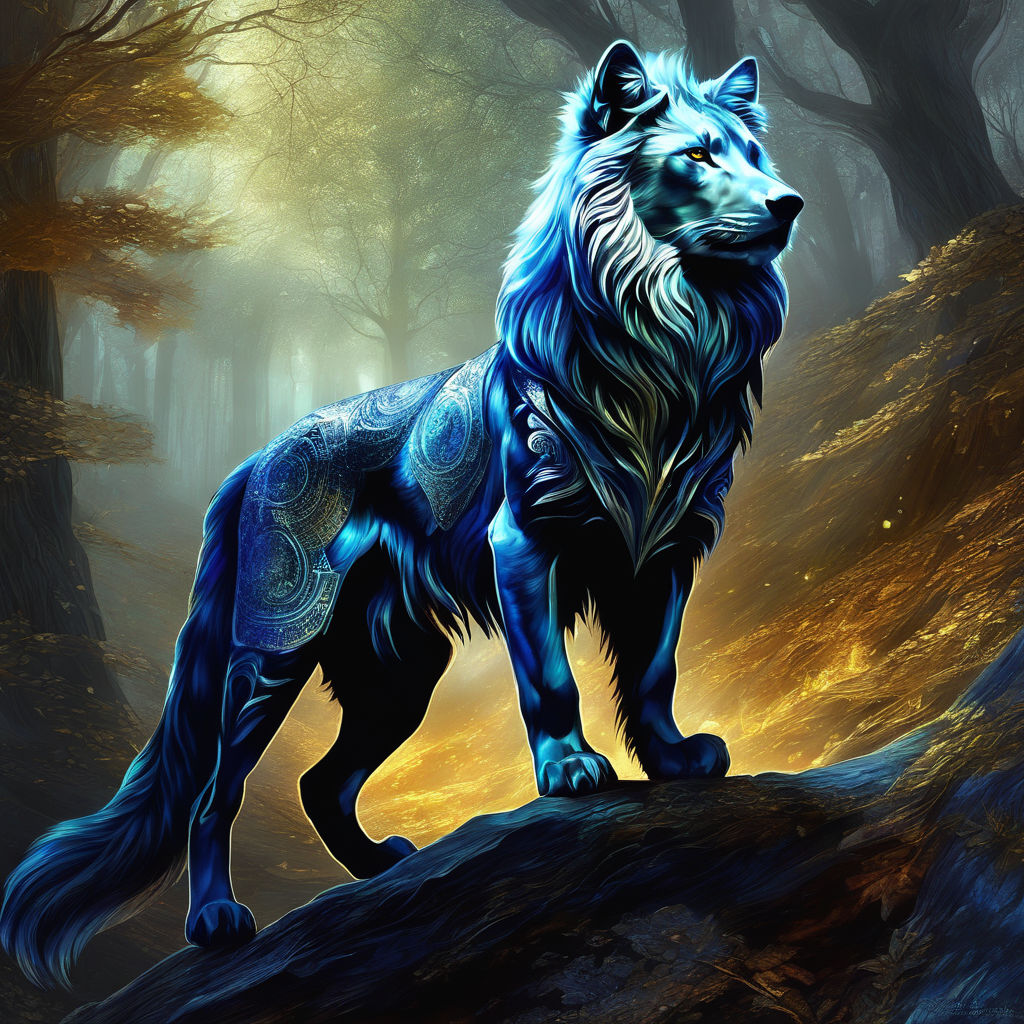 blue wolf with wings