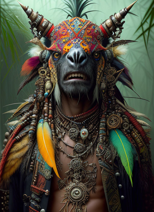 a tribal warrior in the forest, african. By Makoto