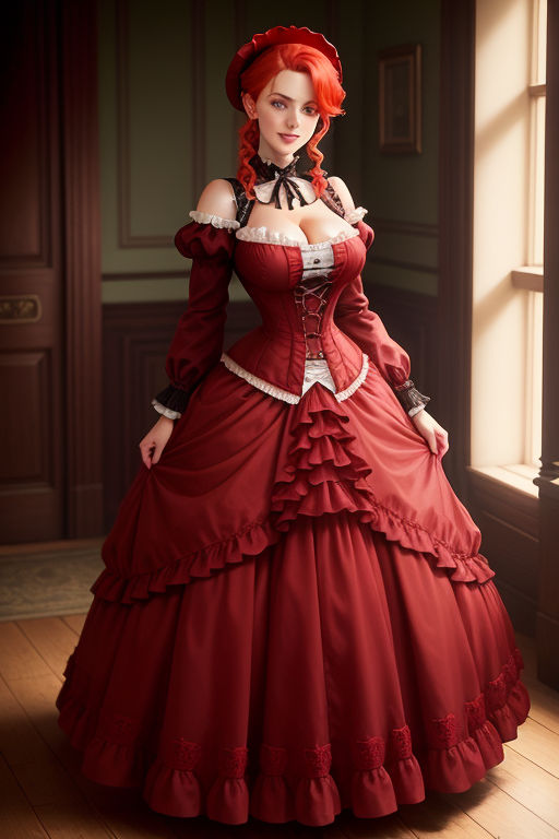 anime girl in a red victorian dress