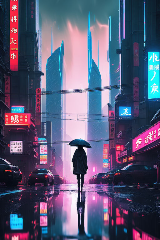 Create a stunning cinematic big anime wallpaper featuring a mesmerizing  futuristic cityscape with towering skyscrapers, vibrant neon lights  illuminating the bustling streets below, and an awe-inspiring anime  protagonist standing confidently at the