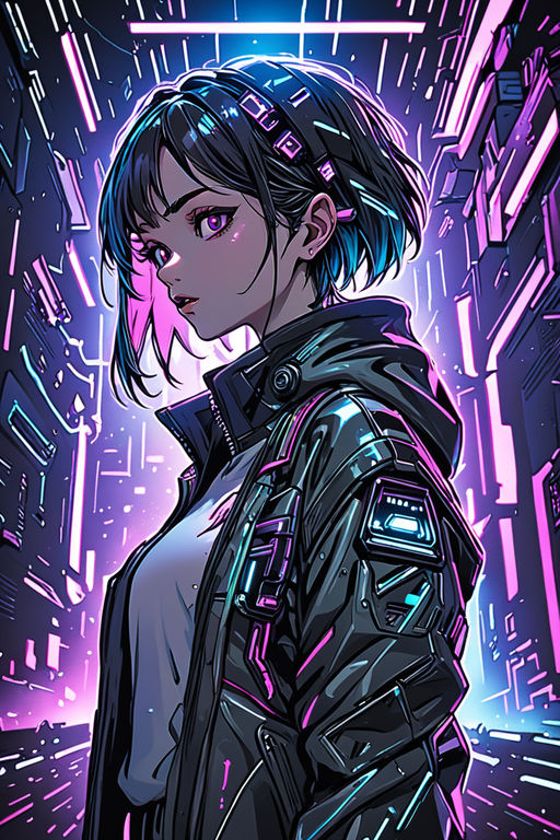 Impressão Em Tela Cyberpunk Anime Girl