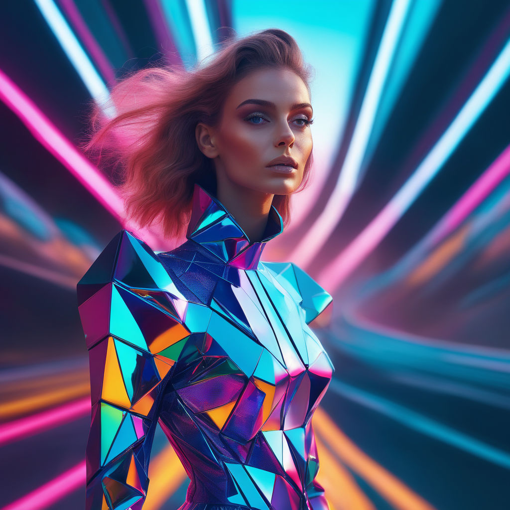 Futuristic fashion shoot with woman with space age female silver clothing,  created with Generative AI technology ilustración de Stock