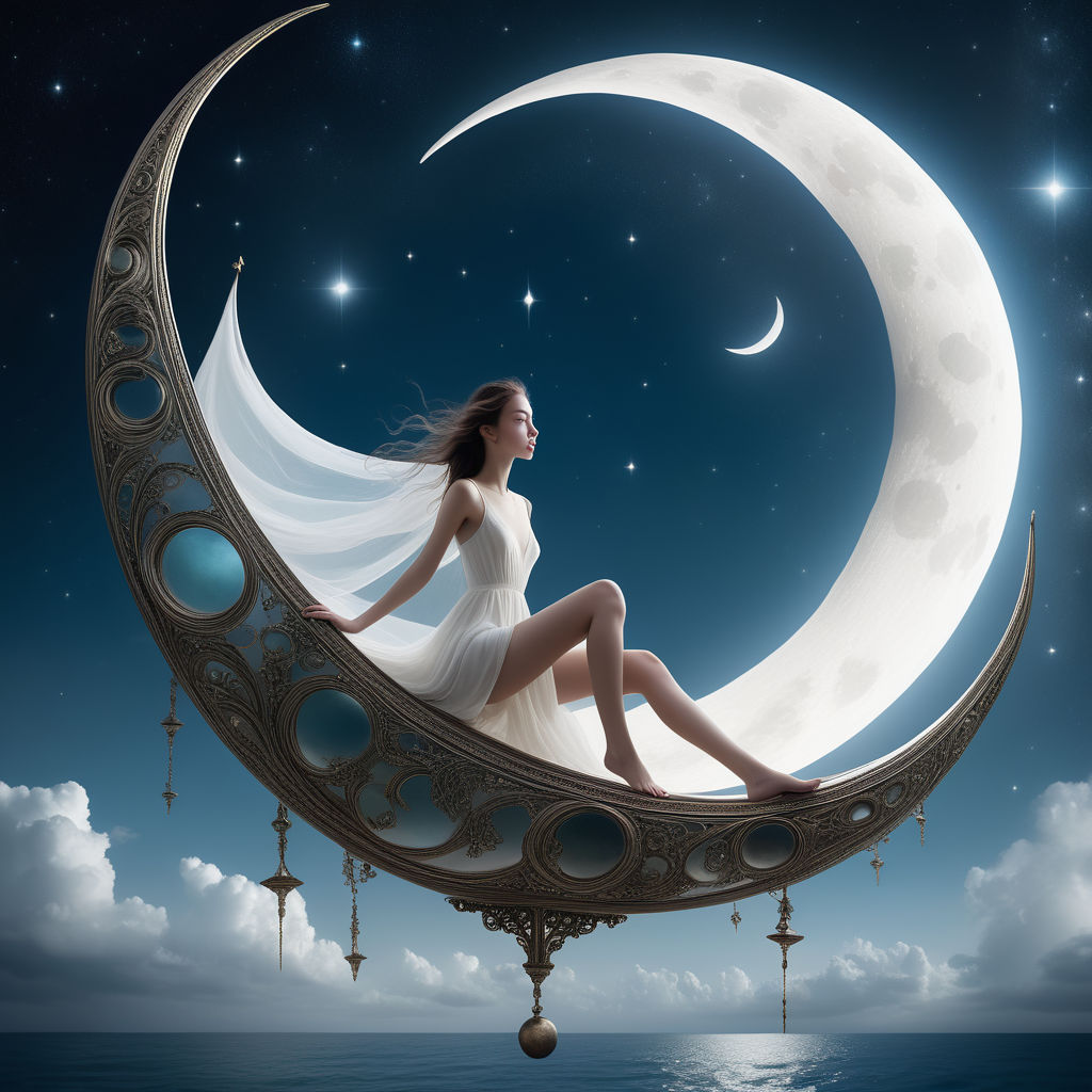  Beautiful Girl Sitting on a Crescent Moon