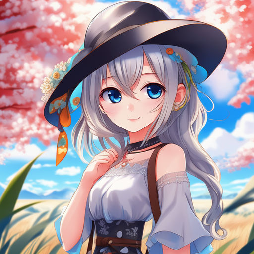 Anime Woman In Summer Dress And Hat