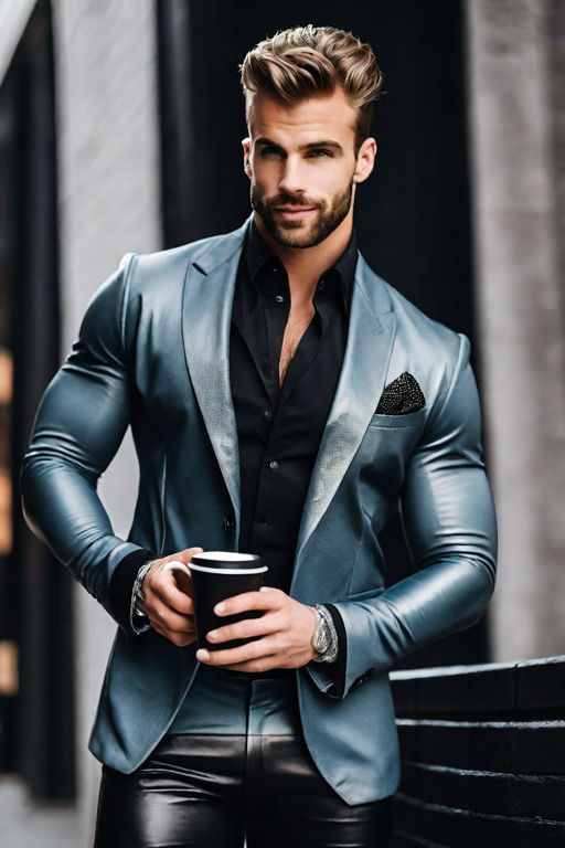 Handsome dreamy man. sexy and young. bodybuilder. formal suit