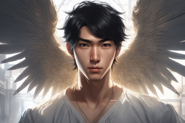 anime boy with wings and black hair