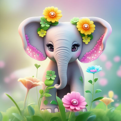 cute cartoon baby elephant with big eyes