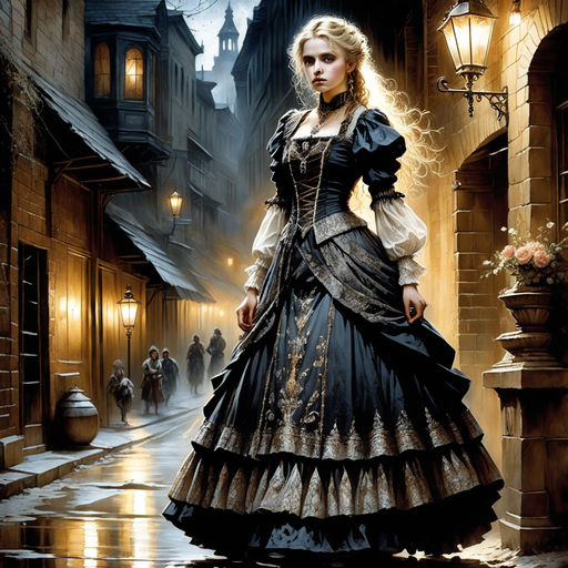 Female spirit wearing a suggestive dress Gothic walk by alley at