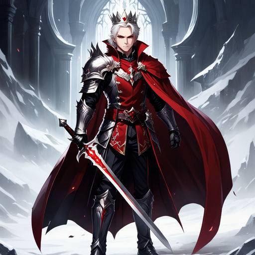 Redheaded Lady Knight, wearing White Armor with Black and Red highlights, a  flowing red and black cape, and wielding an Enchanted Flaming sw... - AI  Generated Artwork - NightCafe Creator