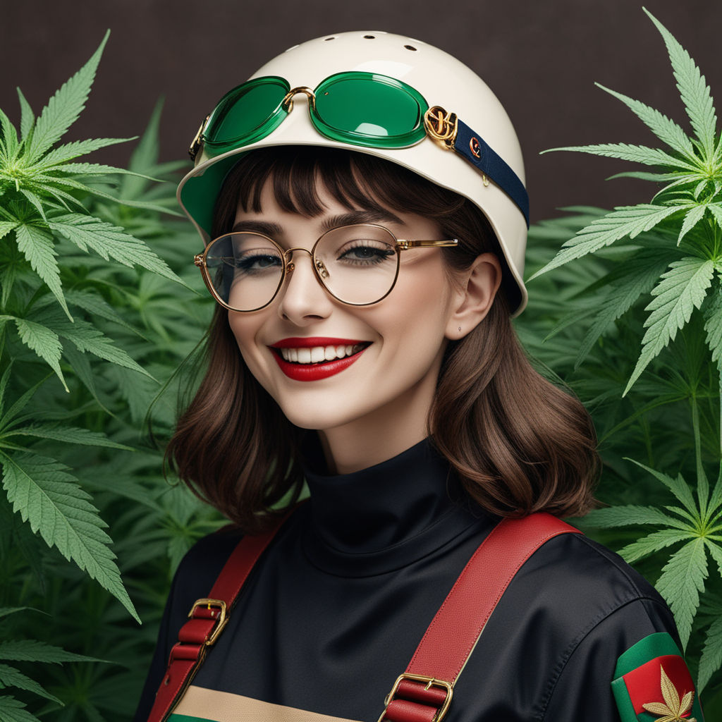 fashion smile tomboy wearing a cannabis helmet gucci - Playground