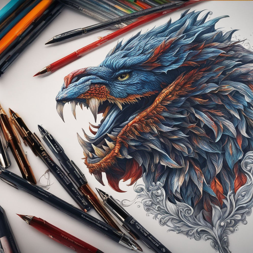 realistic dragon drawing with color