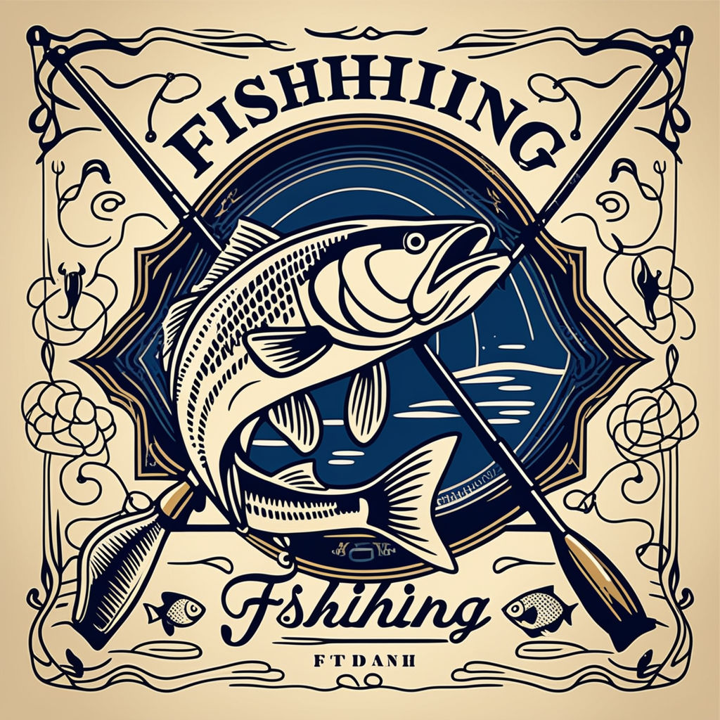 Sturgeon Fish Fishing Emblem On Black Dark Background Modern