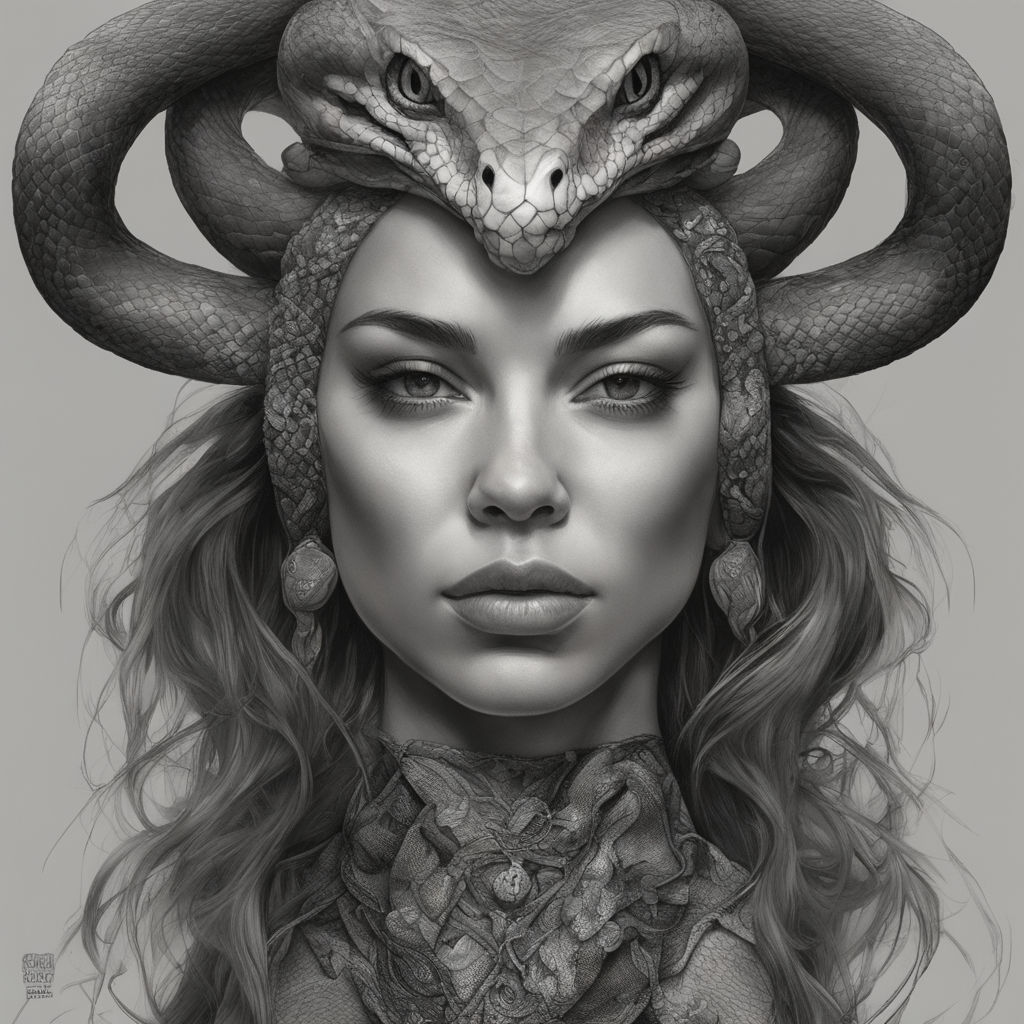 Medusa head with snakes instead of hair, hyper realistic, mystic