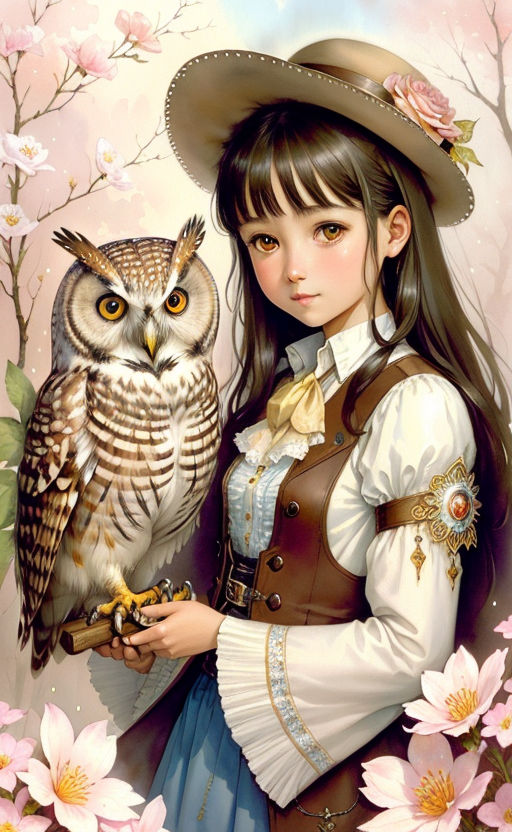Anime, anime girls, mountains, sword, katana, gloves, owl, yellow eyes,  pointy ears, HD phone wallpaper | Peakpx