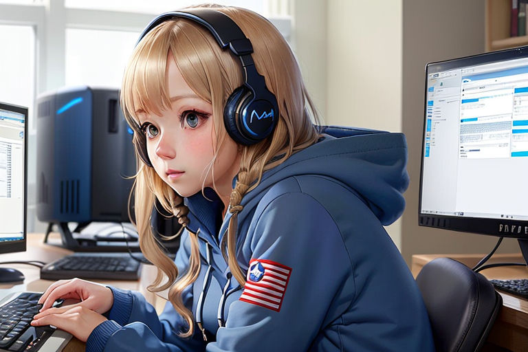 anime girl playing video games