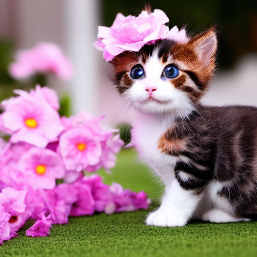 nice cute pink amazing kitten with blue hat\