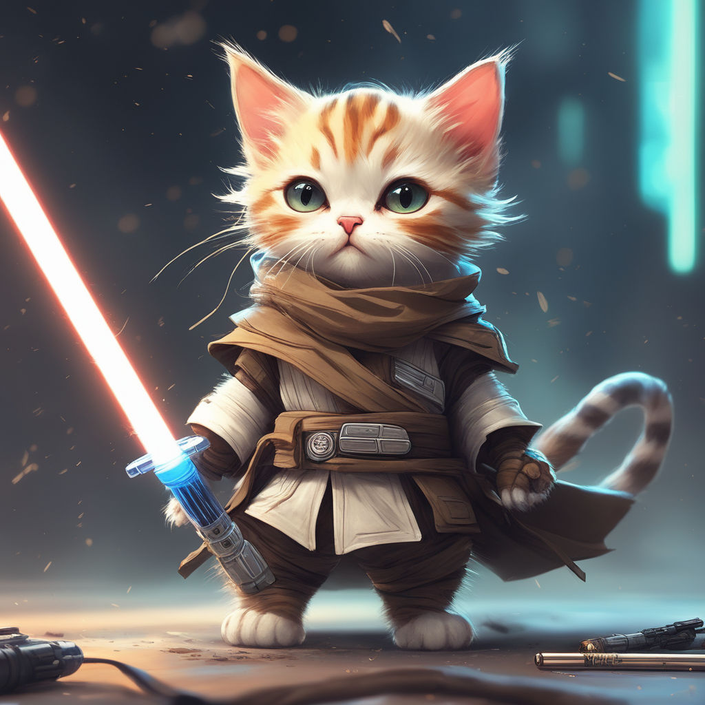 cats fighting with lightsabers