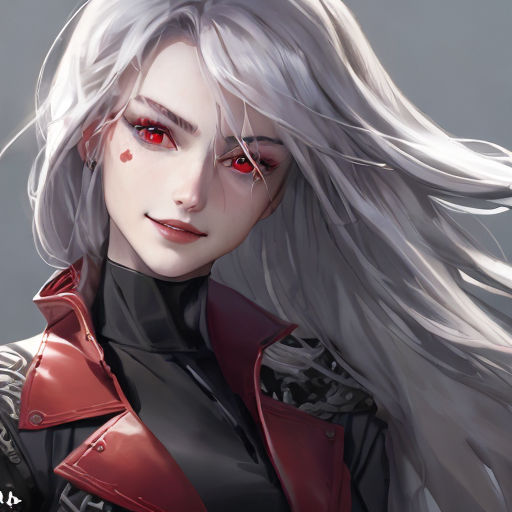 White hair anime girl, vampire, cheeky - AI Photo Generator - starryai