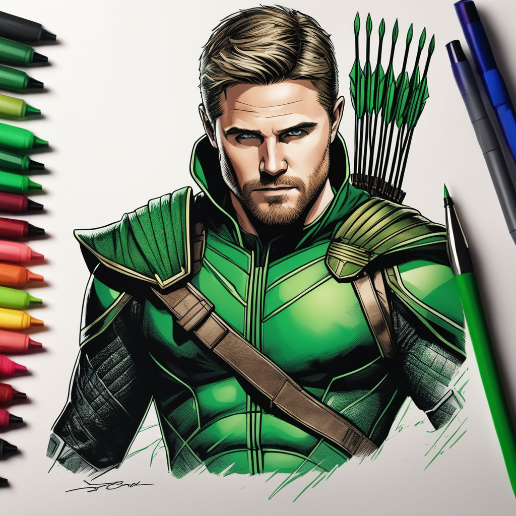 green arrow face drawing