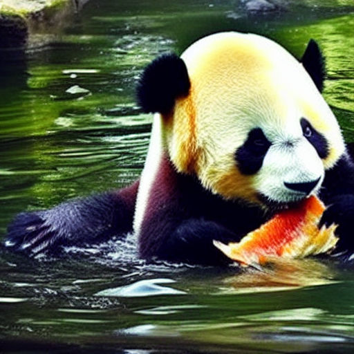 panda eating fish