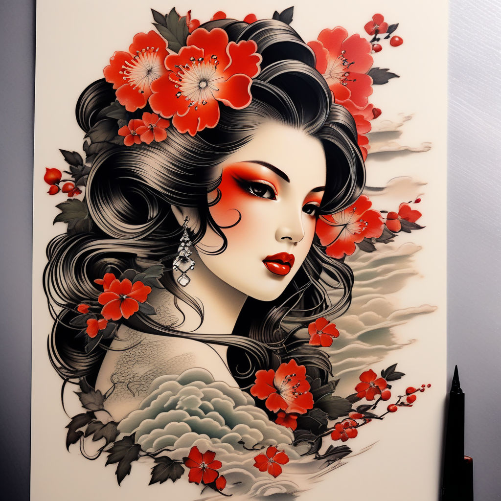 temporary tattoo geisha japanese girl body art sticker leg back tattoos  6pcs/lot waterproof water color sexy tattoo for woman