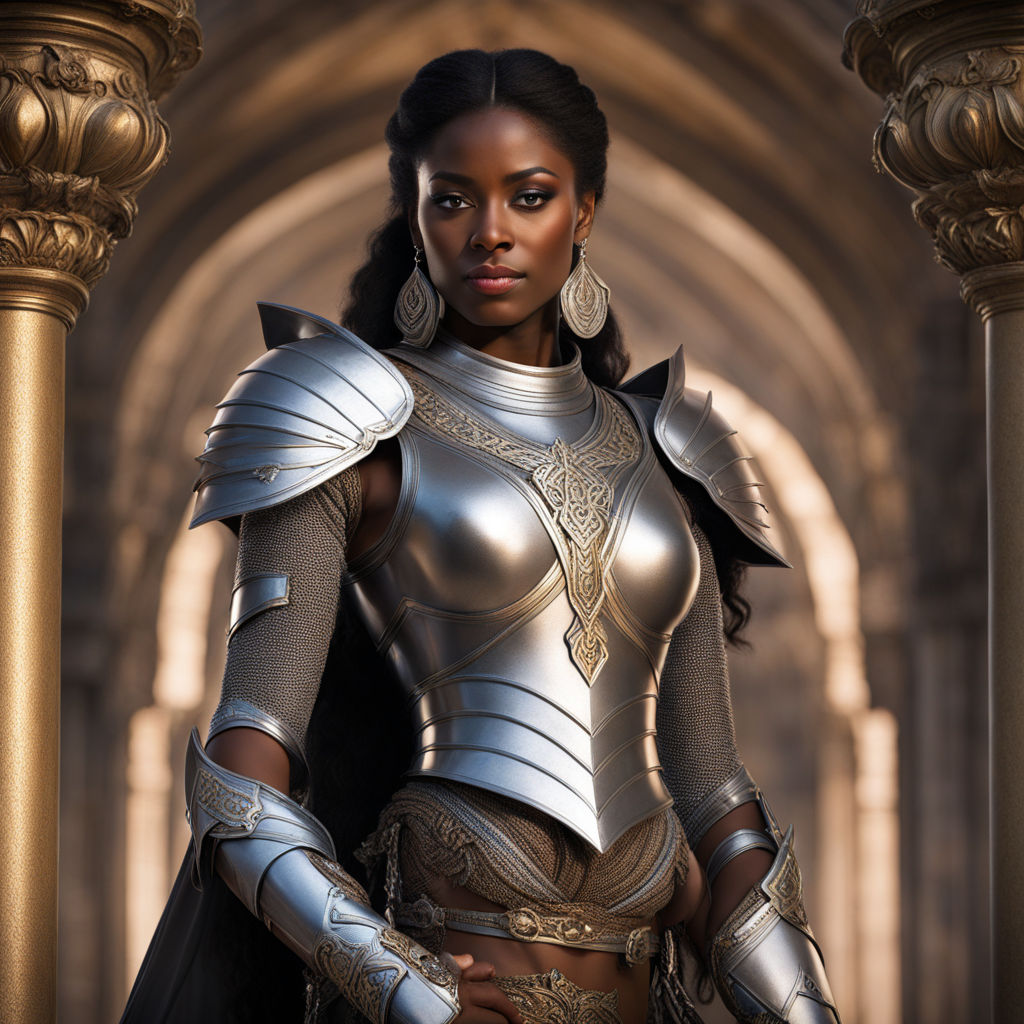 dressed in a medieval black female armor - Playground