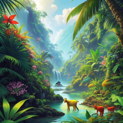 Lush Green Rainforest With Palms by Hidesy