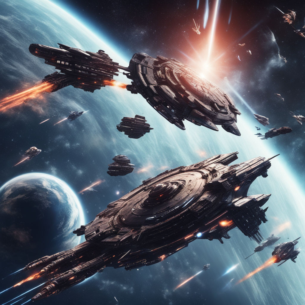 Space, warships, battle