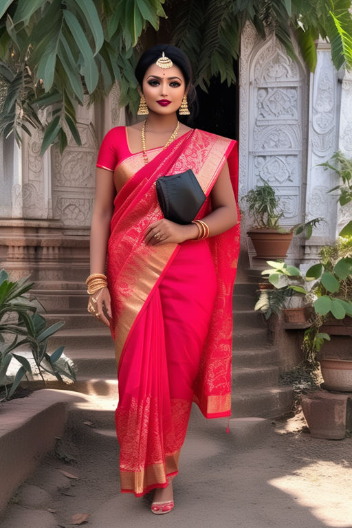 By Ushani Liyanage - Sexy, strappy red blouse saree blouse made in a crepe  silk with gold straps. Bra cut to give the bust line lift and shape. Suits  Kibbe category: Romantic.