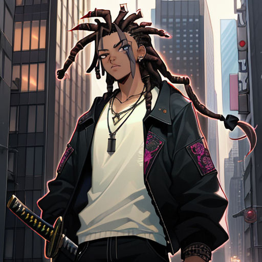 anime black man really dark skin dreadlocks brown  OpenArt