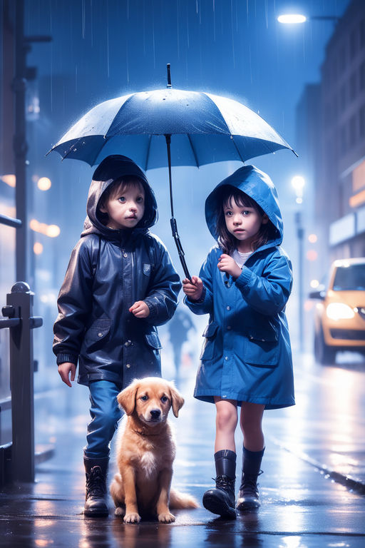 girl and boy holding hands in rain